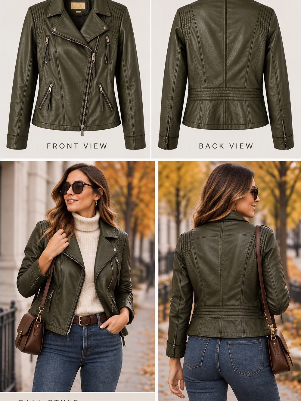 Michael Kors Olive Green  Leather Moto Jacket - Women